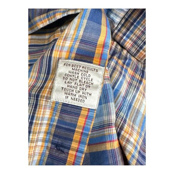 Peter Millar Shirt Mens Large Button Up Orange Blue Plaid 100% Cotton Preppy - Picture 4 of 5